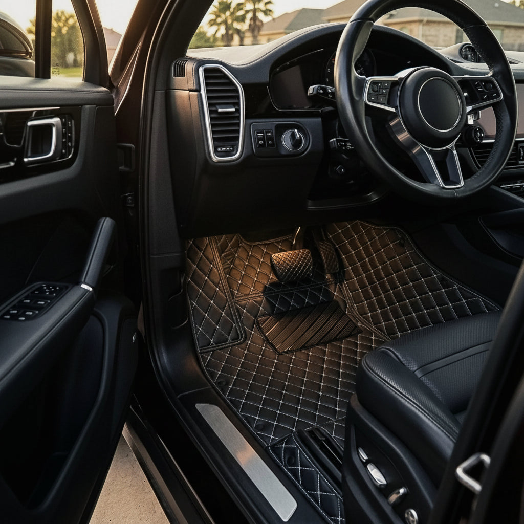 Maßgeschneiderte Luxus Autofußmatten Diamond Edition - Schwarz-Weiß