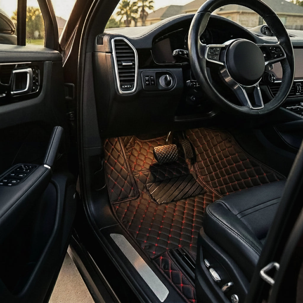 Maßgeschneiderte Luxus Autofußmatten Diamond Edition - Schwarz-Rot
