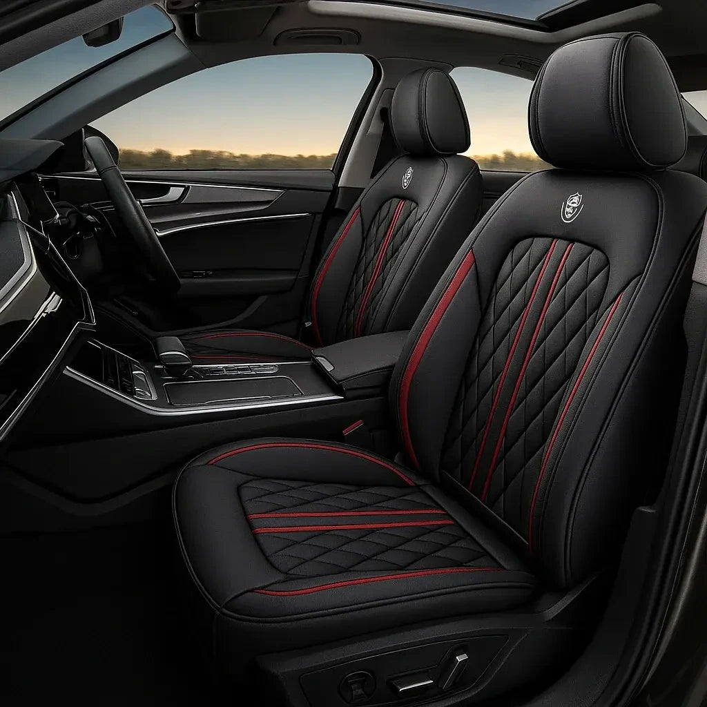 PREMIUM seat covers, Nappa leather look – Black-Red (Bestseller) – Front & rear