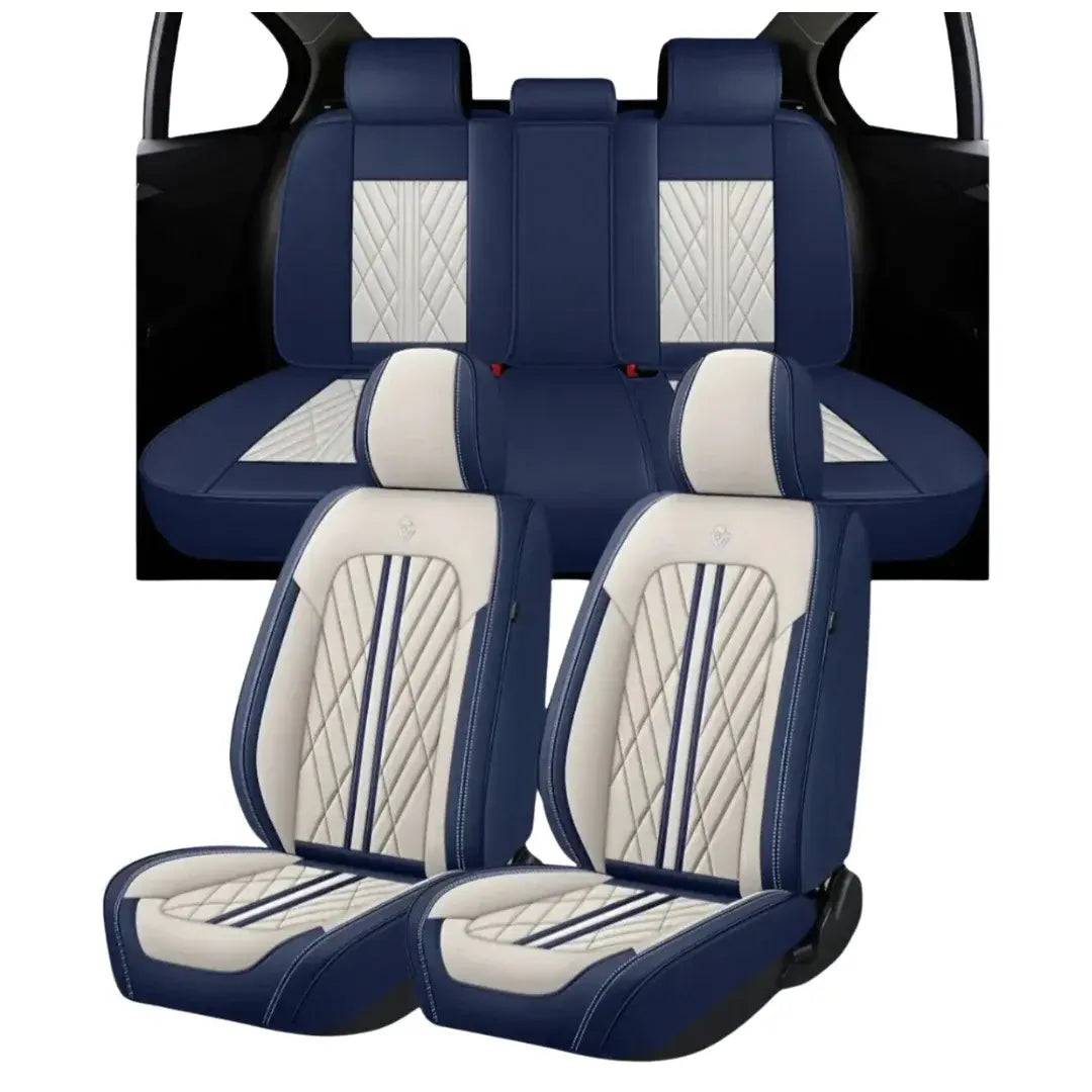PREMIUM Sitzbezüge Nappa-Leder Schwarz-Blau Vorne & Hinten