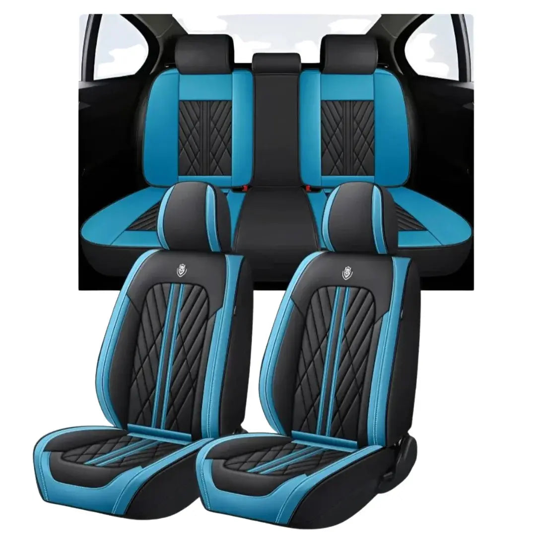 PREMIUM Sitzbezüge Nappa-Leder Schwarz-Hellblau Vorne & Hinten